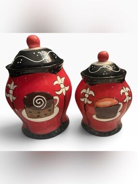 Casa Vero Coffee Canister Set Red Black Ceramic Kitchen Decor